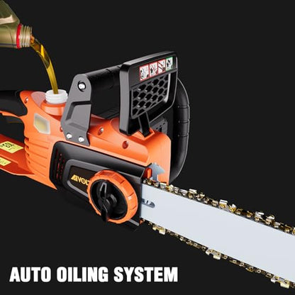 AIVOLT 12 Inch Electric Chainsaw, 40V Lightweight Cordless Chainsaw with Oiler System for Wood Cutting Tree Pruning Branches Trimming, Auto-Tension and Anti-Vibration (2Pcs Batteries)