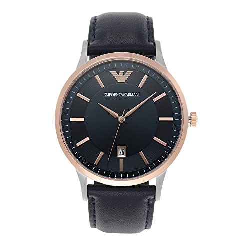 - Emporio Armani Watch for Men | Two Hand Date Movement | 43 mm Silver Stainless Steel Case with a Leather Strap | AR11188 -