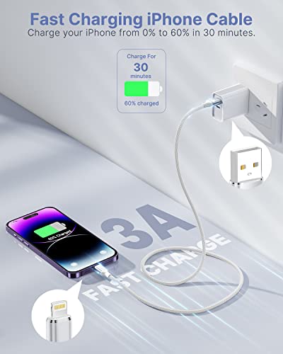 Aioneus iPhone Charger Cable 2M, MFi Certified Lightning Cable Fast Charging iPhone Cable Lead Nylon Lightning to USB Cable for iPhone 14 13 12 11 Pro Max XS XR X 8 7 6 Plus 5 SE