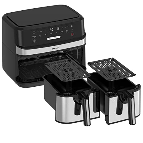 - EMtronics Dual Air Fryer | Extra Large Family Size | Double XL 9 Litre | 8 Adjustable Pre-Set Menus -