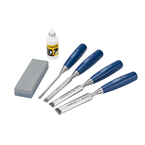 - STANLEY 4 Piece Chisel Set | Includes 6 12 18 25 mm | High Carbon Steel Blade Chisels with Sharpening Stone and Oil -