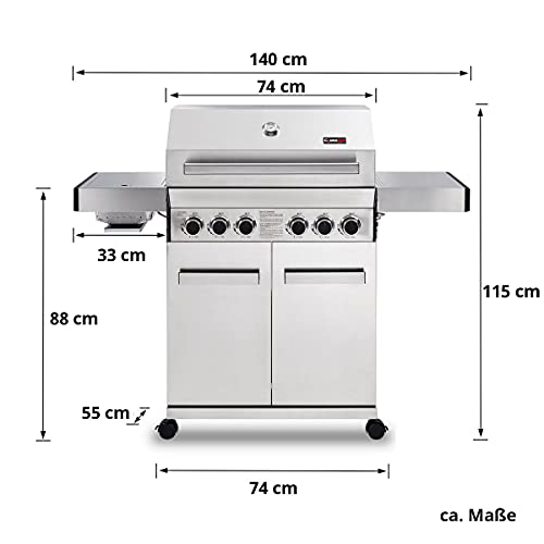 CosmoGrill Platinum Stainless Steel 6 Gas Burner 4+2 Barbecue Grill with Infrared Searer & Back Burner, Built-in Temperature Gauge for Home Garden Party Outdoor BBQ Cooking