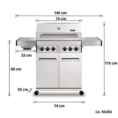 CosmoGrill Platinum Stainless Steel 6 Gas Burner 4+2 Barbecue Grill with Infrared Searer & Back Burner, Built-in Temperature Gauge for Home Garden Party Outdoor BBQ Cooking