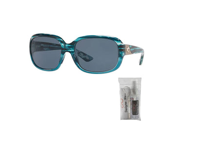 Costa Gannet 6S9041 Pillow Sunglasses for Women + BUNDLE with Designer iWear Eyewear Care Kit, Shiny Marine Fade / Grey 580p Plastic Polarzied, 58