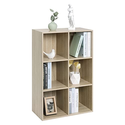- WOLTU Bookcase, Oak Book Shelf 6 Storage Cubes Unit, Freestanding Bookcases for Living Room, Bedroom