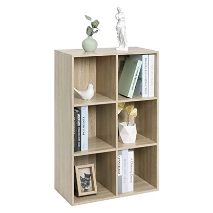 - WOLTU Bookcase, Oak Book Shelf 6 Storage Cubes Unit, Freestanding Bookcases for Living Room, Bedroom