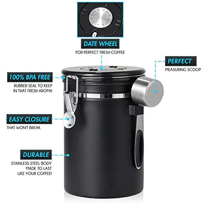 - Hossejoy Airtight Coffee Canister | Stainless Steel Coffee Container -