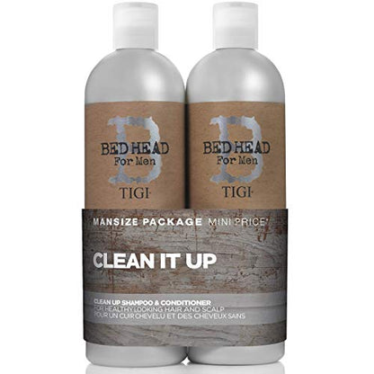 Bed Head for Men by TIGI | Clean Up Shampoo and Conditioner Set | Moisturising And Smoothing Daily Haircare For Healthy Hair and Scalp | Ideal For Normal Hair | 2x750ml