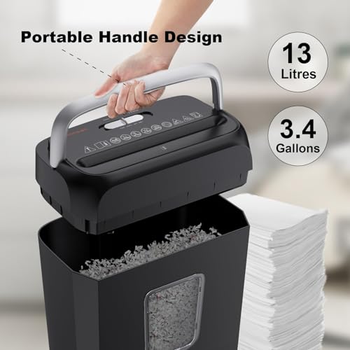 Bonsaii 6 Sheet Cross Cut Paper Shredder, Shreds Credit Cards, Staples, and Clips, Paper Shredder for Home & Small Office Use, Portable Handle Design, 13L Bin (C237-B Upgrade Version)