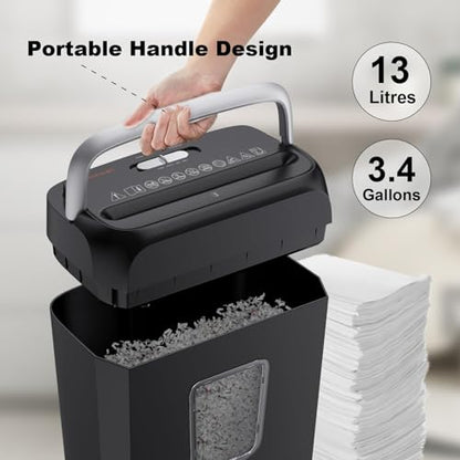 Bonsaii 6 Sheet Cross Cut Paper Shredder, Shreds Credit Cards, Staples, and Clips, Paper Shredder for Home & Small Office Use, Portable Handle Design, 13L Bin (C237-B Upgrade Version)