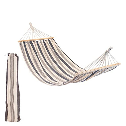 - Harbour Housewares 276cm Navy Stripe Cotton Hammock | With Wooden Spreader Bars & Cotton Carry Bag -