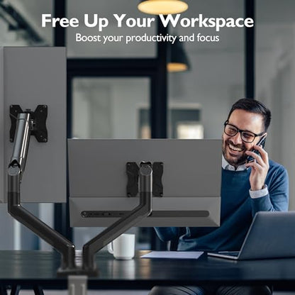 BONTEC Dual Monitor Desk Mount for 32 inch screens, Ergonomic Gas Spring Arm Stand with Cable Management, Tilt, Swivel, Rotation, VESA 75/100 mm