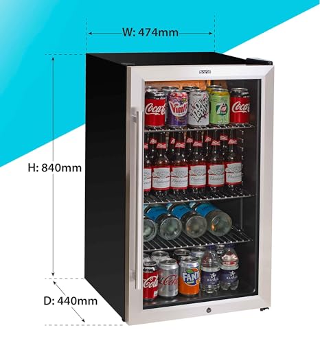 Baridi 85L Under Counter Drinks, Beer & Wine Cooler Fridge with Light, Stainless Steel - DH31