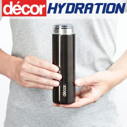 Décor Insulated Double Walled Thermal Flask, Stainless Steel BPA-Free Coffee Flask, Glossy Black Water Bottle, Leak-Proof Travel Beverage Flask Keeps Drinks Warm for 6 hrs and Cold for 12 hrs, 300ml
