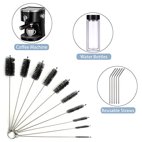 15 Pieces Coffee Cleaning Brush Set, Bristle Espresso Machine Brush Wooden Coffee Grinder Cleaning Brush Thin Pipe Cleaning Brushes for Coffee Machine Bottle Teapot Nozzle