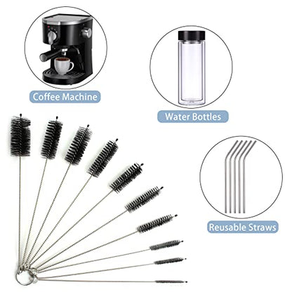 15 Pieces Coffee Cleaning Brush Set, Bristle Espresso Machine Brush Wooden Coffee Grinder Cleaning Brush Thin Pipe Cleaning Brushes for Coffee Machine Bottle Teapot Nozzle