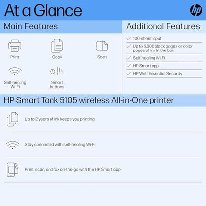 - HP Smart Tank 5105 Wireless All-in-One Ink Tank Printer -