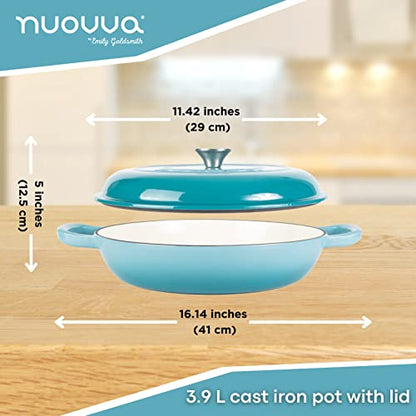 - Shallow Cast Iron Casserole with Lid | Non Stick Dutch Oven Pot | Oven Safe -