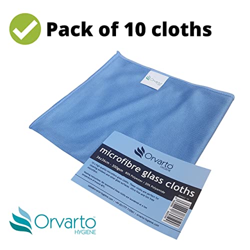 - Orvarto Hygiene | 10 x Microfibre Glass Cloths | 36x36cm -