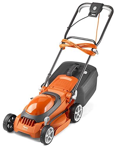 - Flymo EasiStore 340R Electric Rotary Lawn Mower | 34 cm Cutting Width | 35 Litre Grass Box | Close Edge Cutting | Rear Roller | Central Height Adjust -