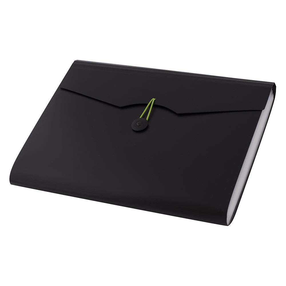 D.RECT | Expandable Expanding File | Document Organiser | Folders Expander for School - Office - Home | Expanding File Folders | Pockets Filing Box | 12 Compartments | Size: A4 | Colour: Black 5580