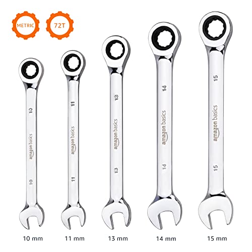 Amazon Basics Ratcheting Wrench Set - Metric, 5-Piece