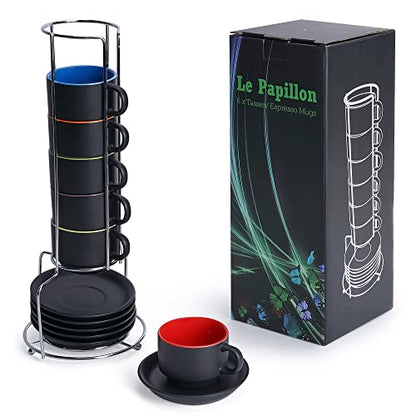 - MIAMIO | 75 ml Espresso Cup Set with Saucers Coffee Mug Set of 6 -