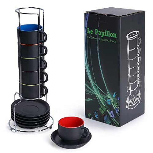 - MIAMIO | 75 ml Espresso Cup Set with Saucers Coffee Mug Set of 6 -