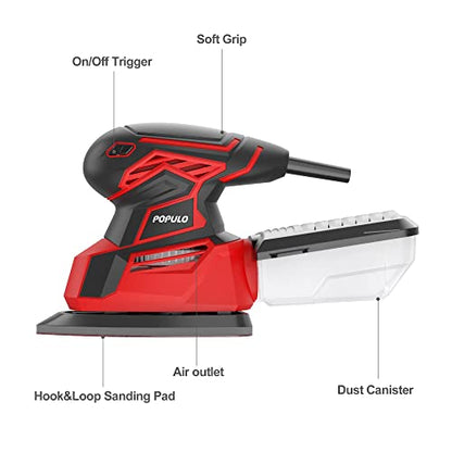 - POPULO Electric Mouse Sander | 230V Detail Sander with 12Pcs Sandpapers -