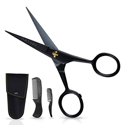 - ONTAKI 5" Beard Moustache Scissors | Professional German Steel Grooming Kit For All Body & Hair -