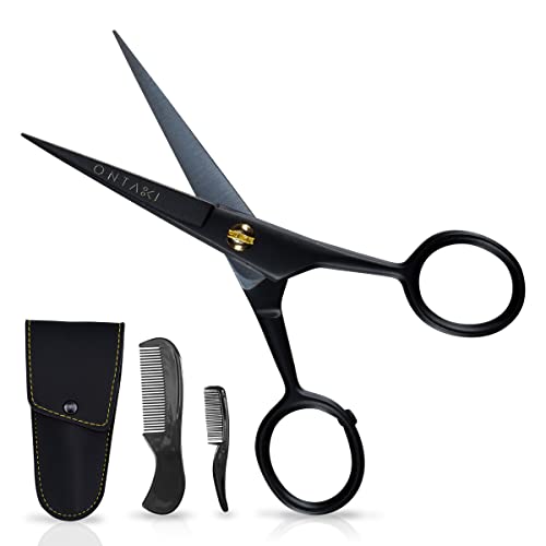 - ONTAKI 5" Beard Moustache Scissors | Professional German Steel Grooming Kit For All Body & Hair -