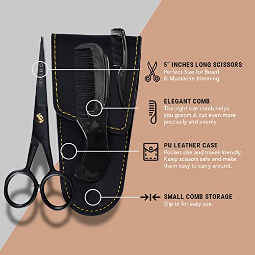 - ONTAKI 5" Beard Moustache Scissors | Professional German Steel Grooming Kit For All Body & Hair -