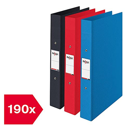 - Rexel Choices | A4 Ring Binder | 25 mm Spine | 190 Sheet Capacity | Document Organisation, (Black, Red, Blue) | Assorted | Pack of 3 -