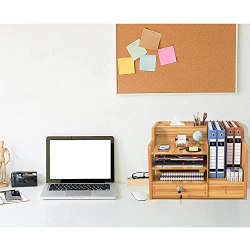 - Updated Wooden Desktop Organiser with Drawer - Large Capacity Desk - Tidy Storage Holder -
