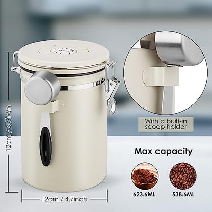 BEZORR 1800ML Airtight Coffee Canister, Stainless Steel Airtight Coffee with Date Tracker, CO2 Valve and Measure Spoon, Canister Kitchen Cereal Storage Jar for Beans/Tea/Sugar/Cereal