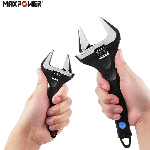 - MAXPOWER Adjustable Wrenches Wide Jaw | 2PCs Stubby Adjustable Spanner Set -