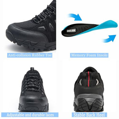 - SHULOOK Walking Shoes | Mens Waterproof Hiking Shoes | Non Slip | Lightweight |  Black/Grey -