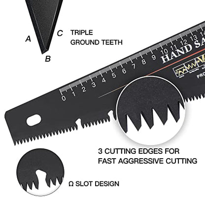 AIRAJ 450MM Hand Saw, 8TPI Fine Cutting Heavy Duty Pruning Saw, Unique Ω Type Chip Flutes, Comfortable Non-Slip Handle, Professional Pruning Saw for Garden Trimming