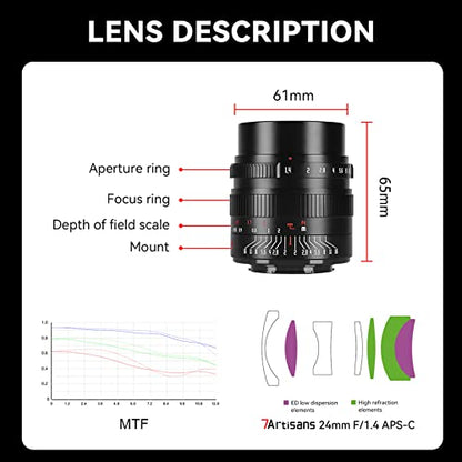 7artisans 24mm F1.4 APS-C Manual Prime Lens Large Aperture Compatible for Canon EF-M Mount Mirrorless Cameras M1 M2 M3 M5 M6 M10