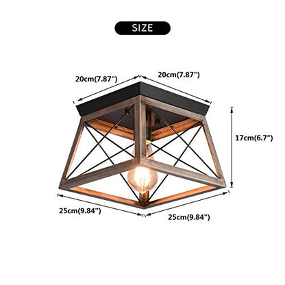 - Ganeed Industrial Flush Mount Ceiling Light | Farmhouse Rustic Close to Ceiling Light Mini Ceiling Lamp Fixture | Square Metal Cage -