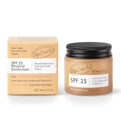 - UpCircle SPF 25 Mineral Sunscreen 60ml -Reef-Safe,Non-Nano Zinc Oxide and Lightweight-Raspberry Seed Oil -