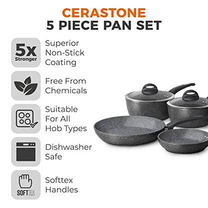 - Tower Cerastone T81276 Forged 5 Piece Pan Set | Non-Stick Coating | Soft Touch Handles -, 18/20/22 cm Saucepans and 20/28 cm Frying Pans, Graphite