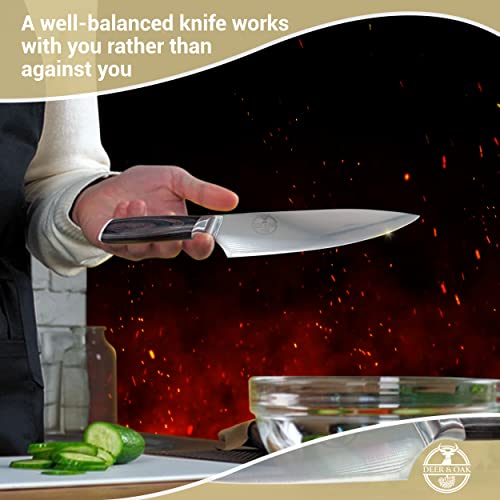 Deer & Oak 8" Chef Knife - 1 x Chef Kitchen Knife Made of Premium German Stainless Steel - Chef's Knife for Professional & Domestic Use - Sharp Chefs Knife - Perfectly Balanced Blade