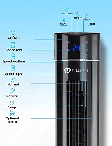 - PureMate Tower Fan | 43" Oscillating Tower Fan | Air Purifier & Aroma Function 8-Hour Timer -