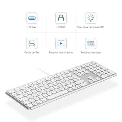 - TECURS Mac Keyboard Backlit |Quiet Slim USB Wired Computer Keyboard -