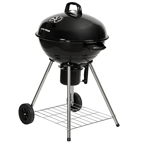 - George Foreman Portable Charcoal BBQ | Round Kettle 47 cm | Adjustable Vent, Integrated Thermometer -