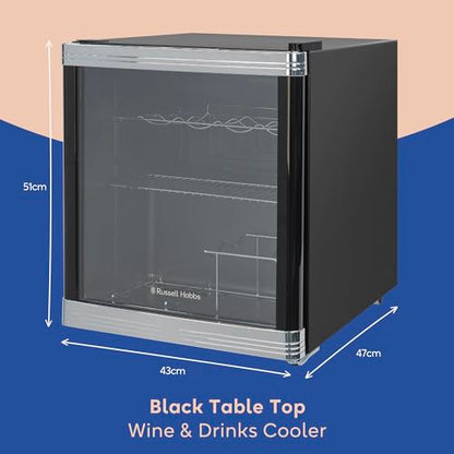 - Russell Hobbs Mini Fridge | 12 Bottle/46L | Freestanding Black Table Top Mini Beer & Wine Fridge -