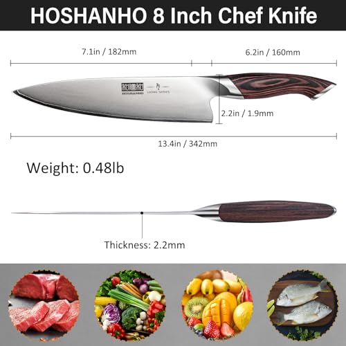 - HOSHANHO Kitchen Knife in Japanese Steel AUS-10 | High-Class Chef's Knife 8 inch Professional Cooking Knife -