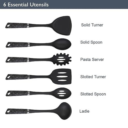 Blackmoor 66779 6-Piece Kitchen Utensils Set / Non-Scratch & Heat Resistant / BPA Free Plastic / Modern & Vibrant Stylish Black Marble Colour / Space Saving Kitchen Storage