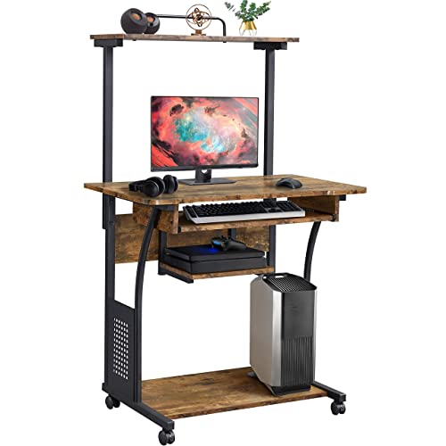 - Yaheetech 3 Tier Computer Desk with Printer Shelf and Keyboard Tray ForHome Office.